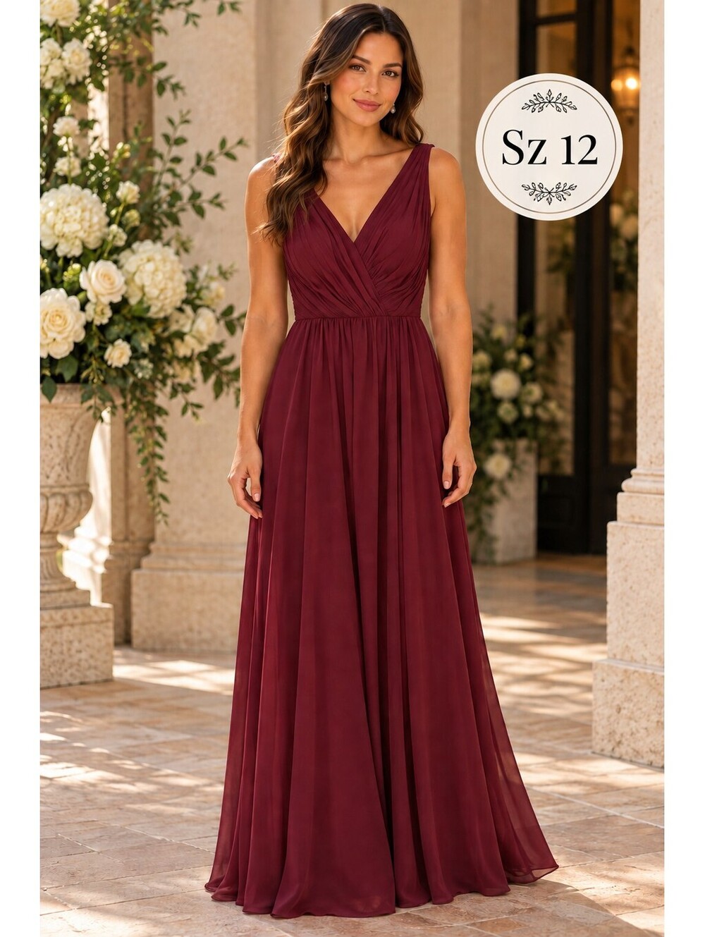 Sz 12 | Wine Chiffon Criss Cross Back Formal Gown